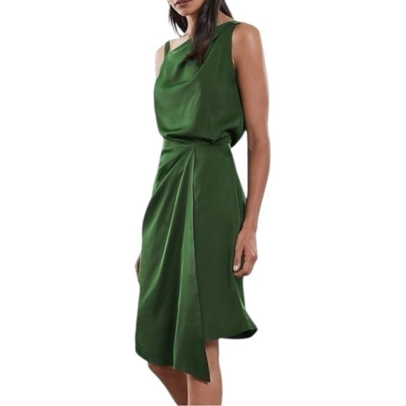 Reiss NWT Women’s 10 Dark Emerald Green Ostia One Shoulder Drape Cocktail Dress - Picture 1 of 16